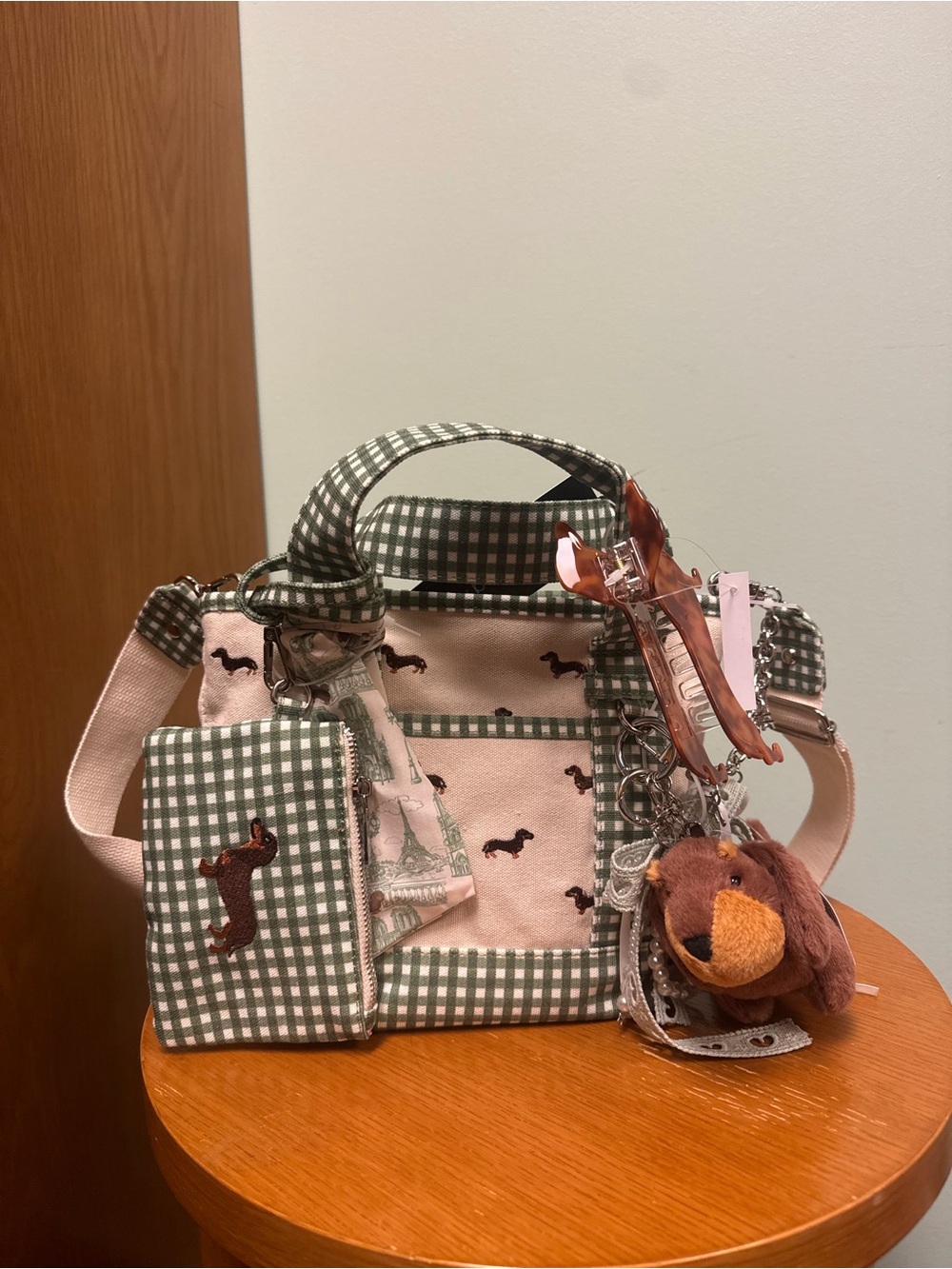 Madden Girl Dachshund Green Embroidered Tote